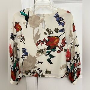 Express Multicolor White Floral Long Sleeve Women's Top Size XXS Petite